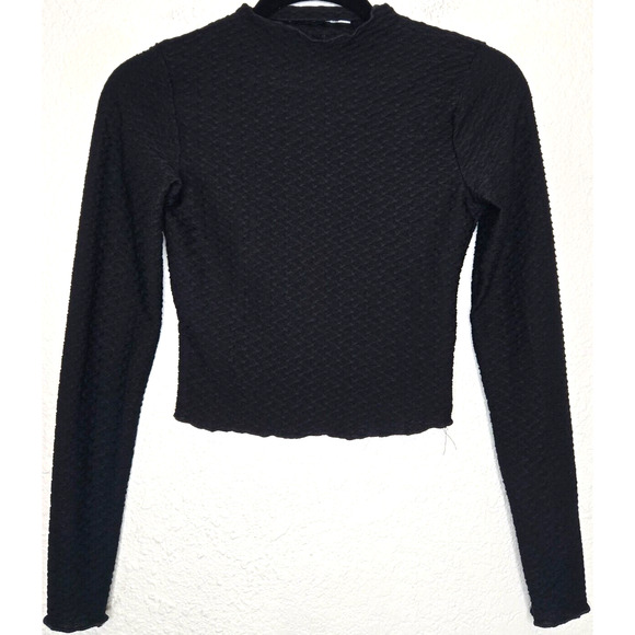 NA-KD Womens Structure Knit High Neck Cropped Top XXS Black Long Sleeve Stretch - Picture 1 of 12